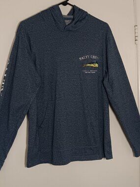 Salty crew hooded fishing shirt mens large blue Mahi Mahi UPD 40+ t